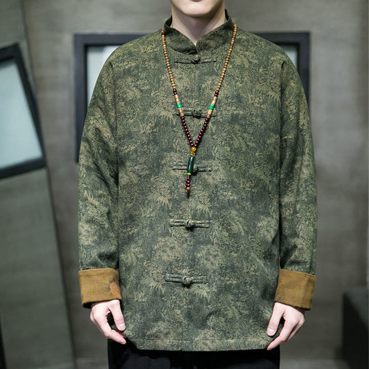 Chaqueta y camisa de algodón para hombre con botones de rana, hojas, flores y Buddha Stones  - image 7