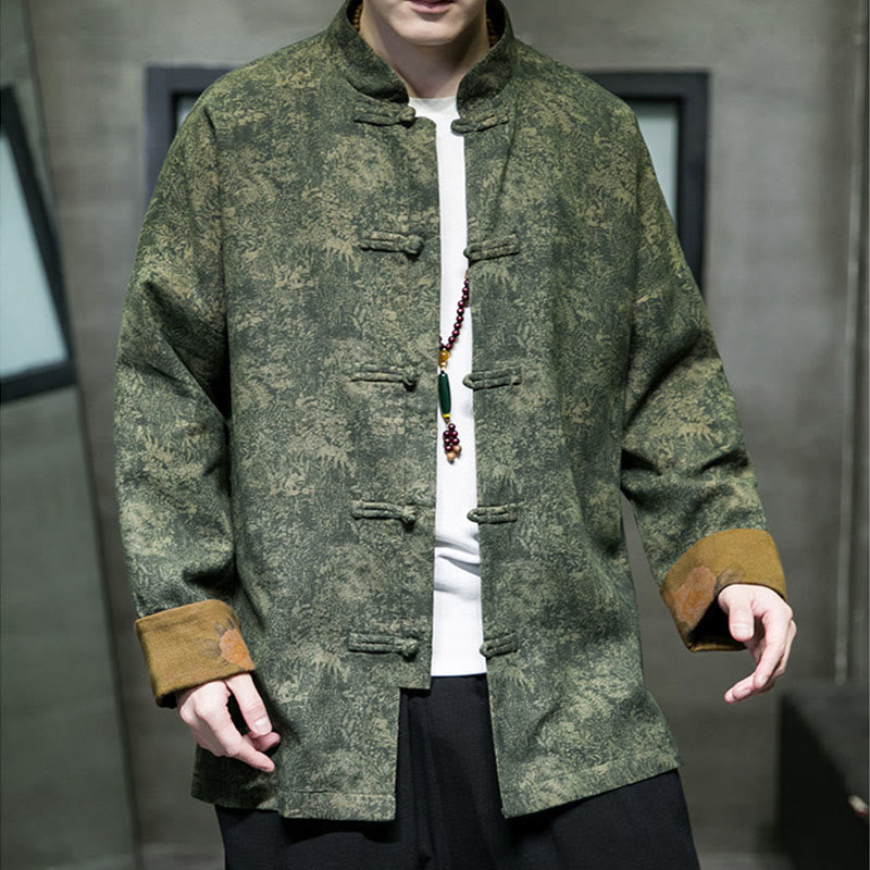 Chaqueta y camisa de algodón para hombre con botones de rana, hojas, flores y Buddha Stones  - image 5