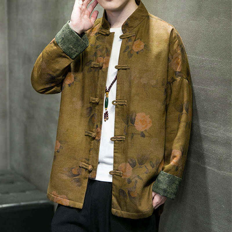 Chaqueta y camisa de algodón para hombre con botones de rana, hojas, flores y Buddha Stones  - image 15