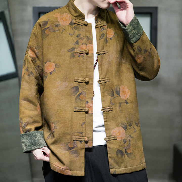 Chaqueta y camisa de algodón para hombre con botones de rana, hojas, flores y Buddha Stones  - image 13