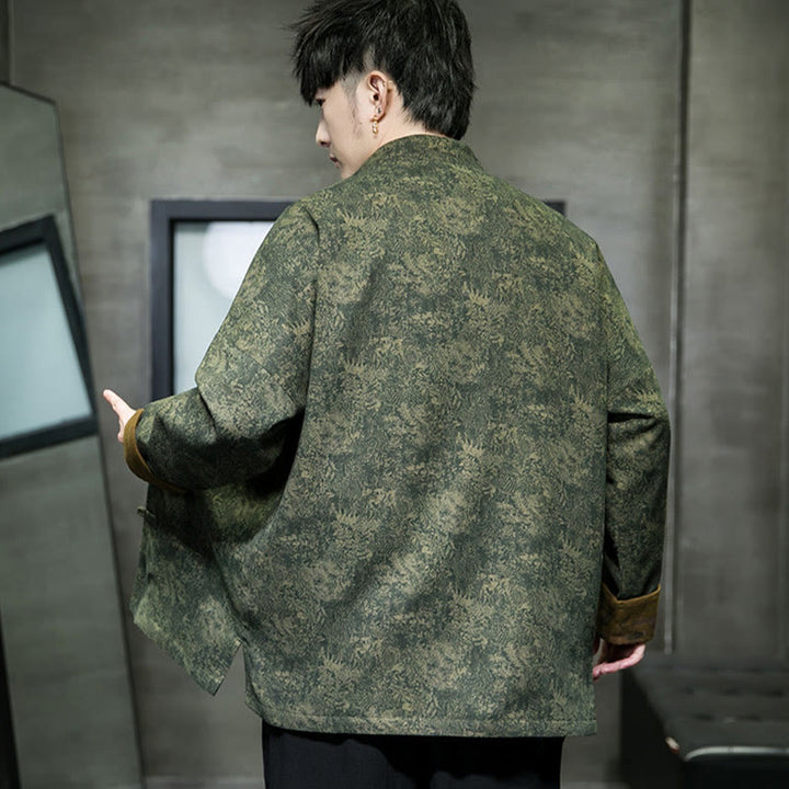 Chaqueta y camisa de algodón para hombre con botones de rana, hojas, flores y Buddha Stones