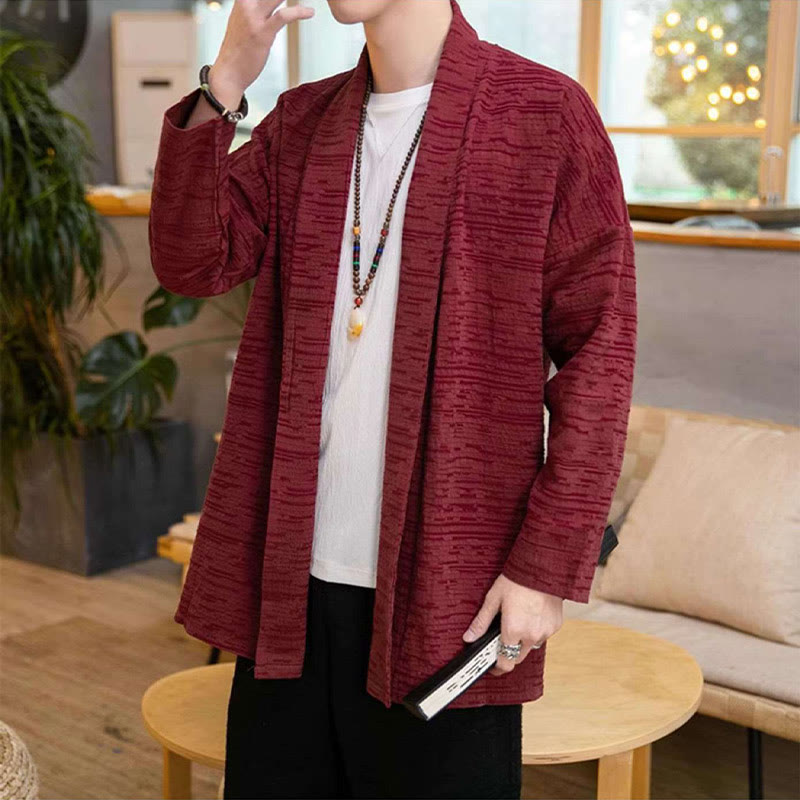 Abrigo de largo medio para hombre de mezcla de lino liso y holgado con Buddha Stones en otoño - image 12