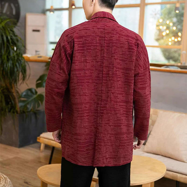 Abrigo de largo medio para hombre de mezcla de lino liso y holgado con Buddha Stones en otoño - image 15