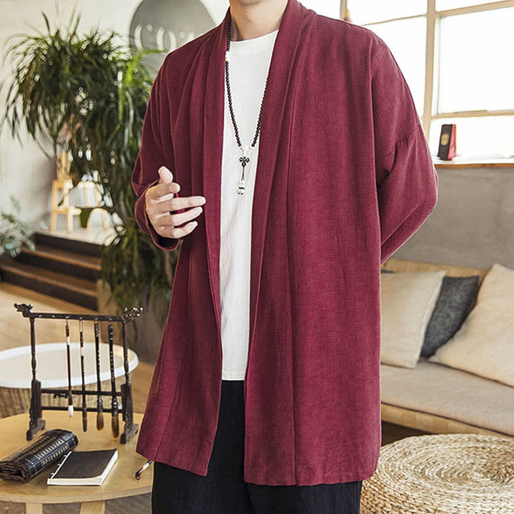 Abrigo de lino y algodón informal sencillo de otoño con Buddha Stones para hombre - image 2