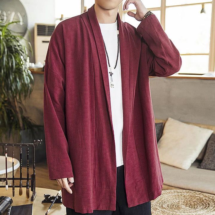 Abrigo de lino y algodón informal sencillo de otoño con Buddha Stones para hombre - image 3