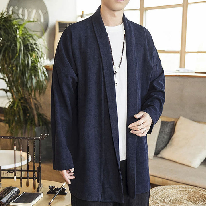 Abrigo de lino y algodón informal sencillo de otoño con Buddha Stones para hombre - image 10