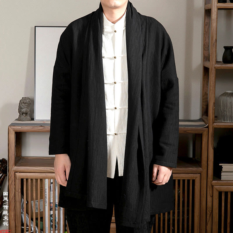 Abrigo de largo medio para hombre con forro de algodón y felpa zen de jacquard sencillo con Buddha Stones en otoño - Negro - US/UK/AU44, EU54 (4XL) - image 5