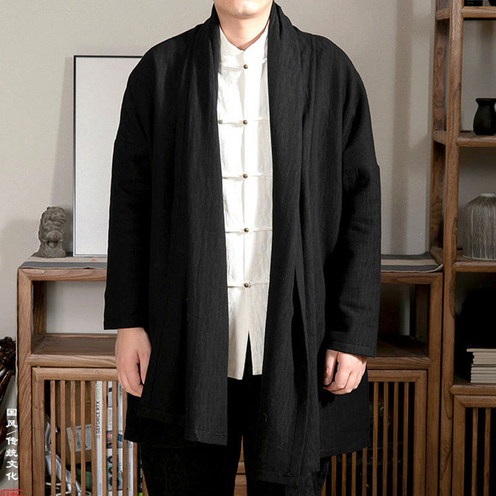 Abrigo de largo medio para hombre con forro de algodón y felpa zen de jacquard sencillo con Buddha Stones en otoño - Negro - US/UK/AU44, EU54 (4XL) - image 5