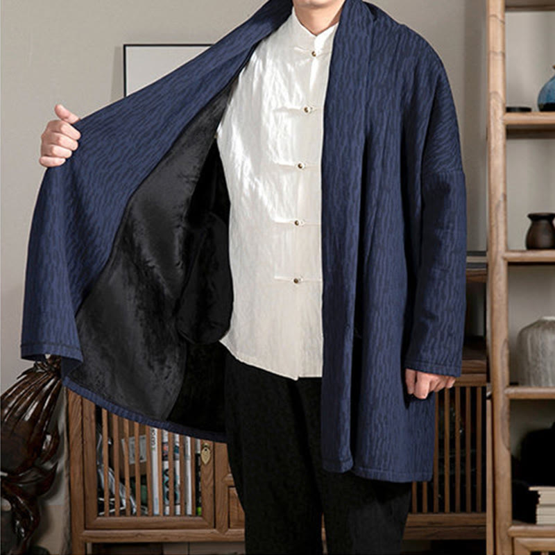 Abrigo de largo medio para hombre con forro de algodón y felpa zen de jacquard sencillo con Buddha Stones en otoño - image 1