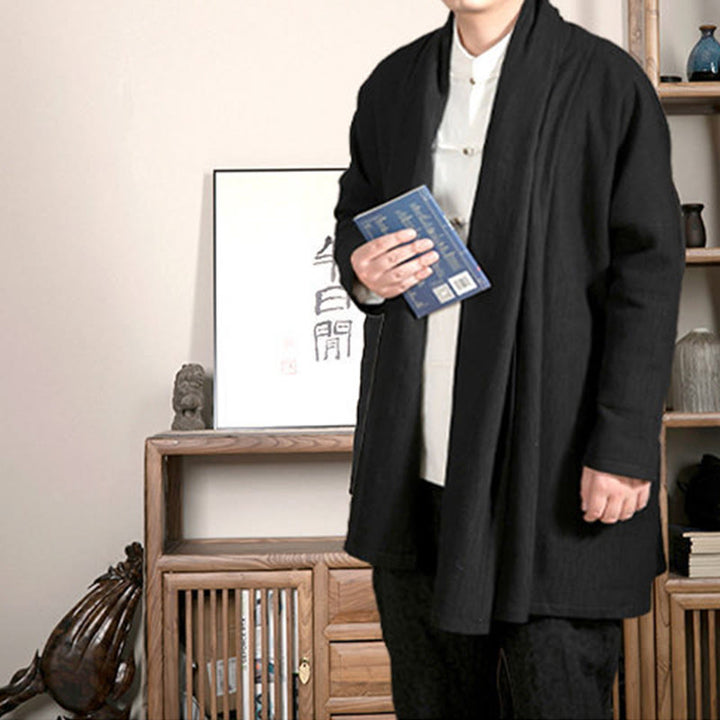 Abrigo de largo medio para hombre con forro de algodón y felpa zen de jacquard sencillo con Buddha Stones en otoño - image 7