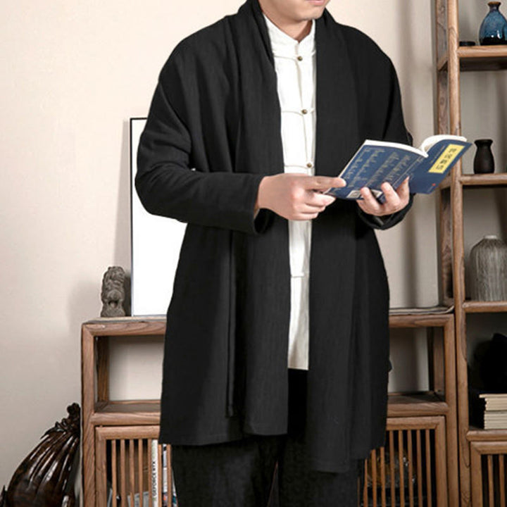 Abrigo de largo medio para hombre con forro de algodón y felpa zen de jacquard sencillo con Buddha Stones en otoño - image 9