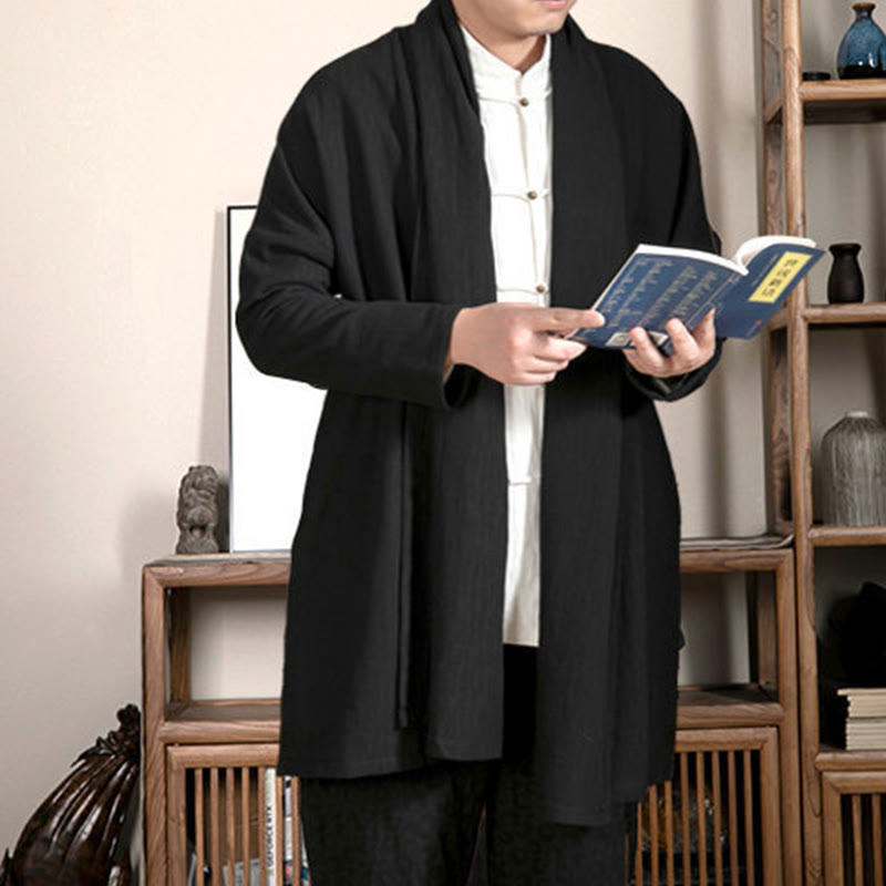 Abrigo de largo medio para hombre con forro de algodón y felpa zen de jacquard sencillo con Buddha Stones en otoño - image 9