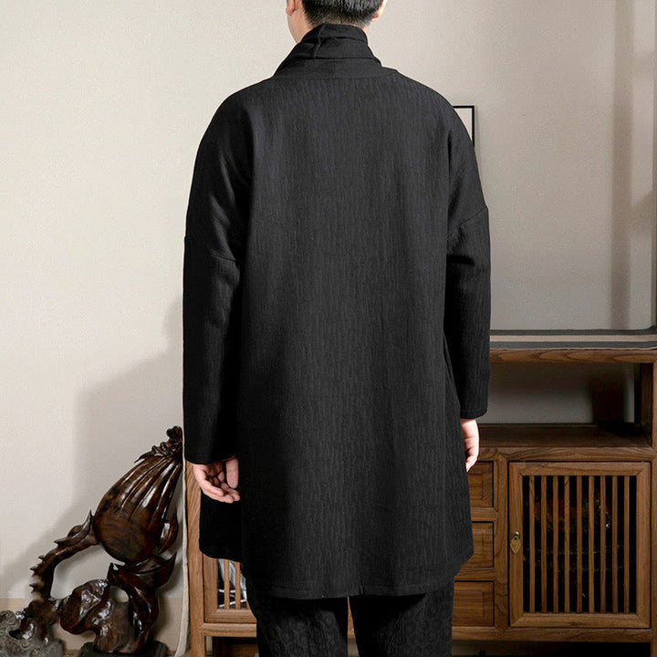 Abrigo de largo medio para hombre con forro de algodón y felpa zen de jacquard sencillo con Buddha Stones en otoño - image 10