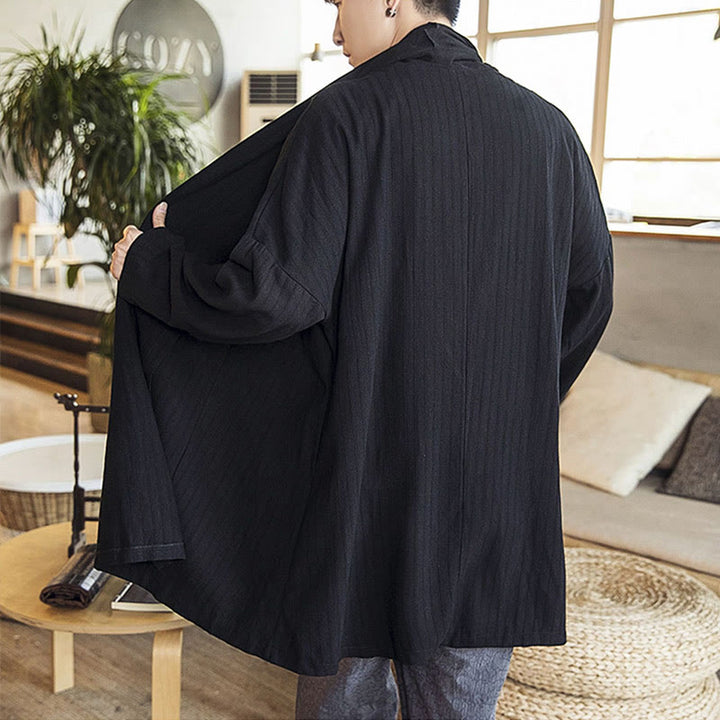 Abrigo de longitud media para hombre de mezcla de lino liso, holgado e informal, con Buddha Stones, para otoño - image 15