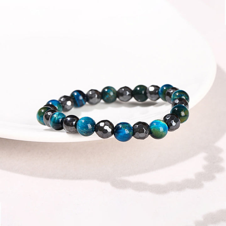 Juego de 2 pulseras poderosas de ojo de tigre y hematita y ojo de tigre azul con Buddha Stones