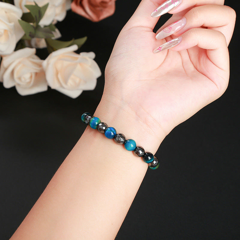 Juego de 2 pulseras poderosas de ojo de tigre y hematita y ojo de tigre azul con Buddha Stones