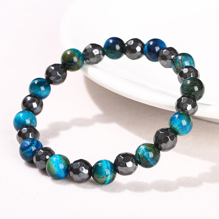 Juego de 2 pulseras poderosas de ojo de tigre y hematita y ojo de tigre azul con Buddha Stones