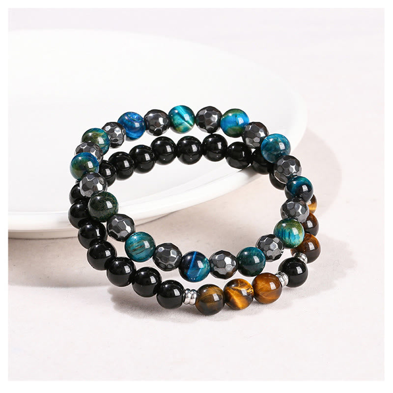 Juego de 2 pulseras poderosas de ojo de tigre y hematita y ojo de tigre azul con Buddha Stones