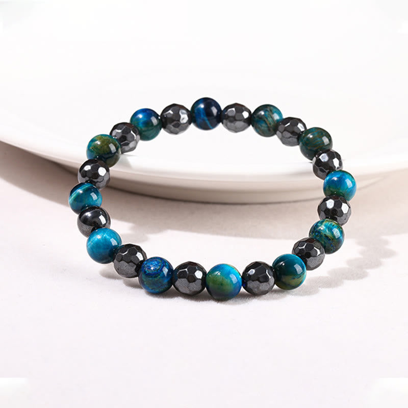 Juego de 2 pulseras poderosas de ojo de tigre y hematita y ojo de tigre azul con Buddha Stones