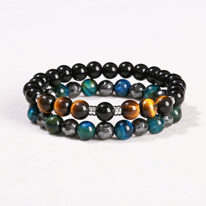Juego de 2 pulseras poderosas de ojo de tigre y hematita y ojo de tigre azul con Buddha Stones