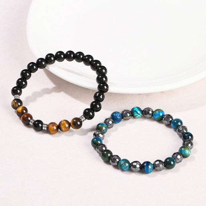 Juego de 2 pulseras poderosas de ojo de tigre y hematita y ojo de tigre azul con Buddha Stones