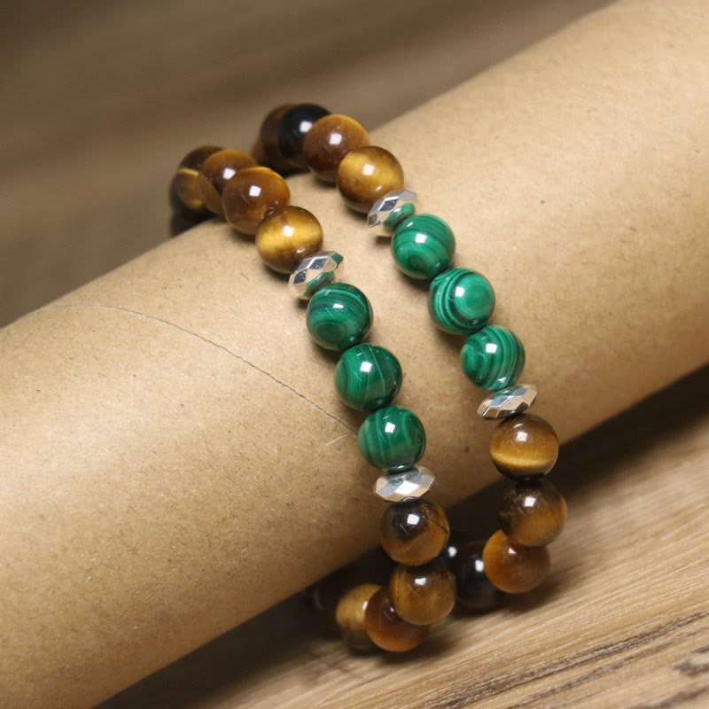 Pulsera de coraje con ojo de tigre y ojo de tigre verde de Buddha Stones