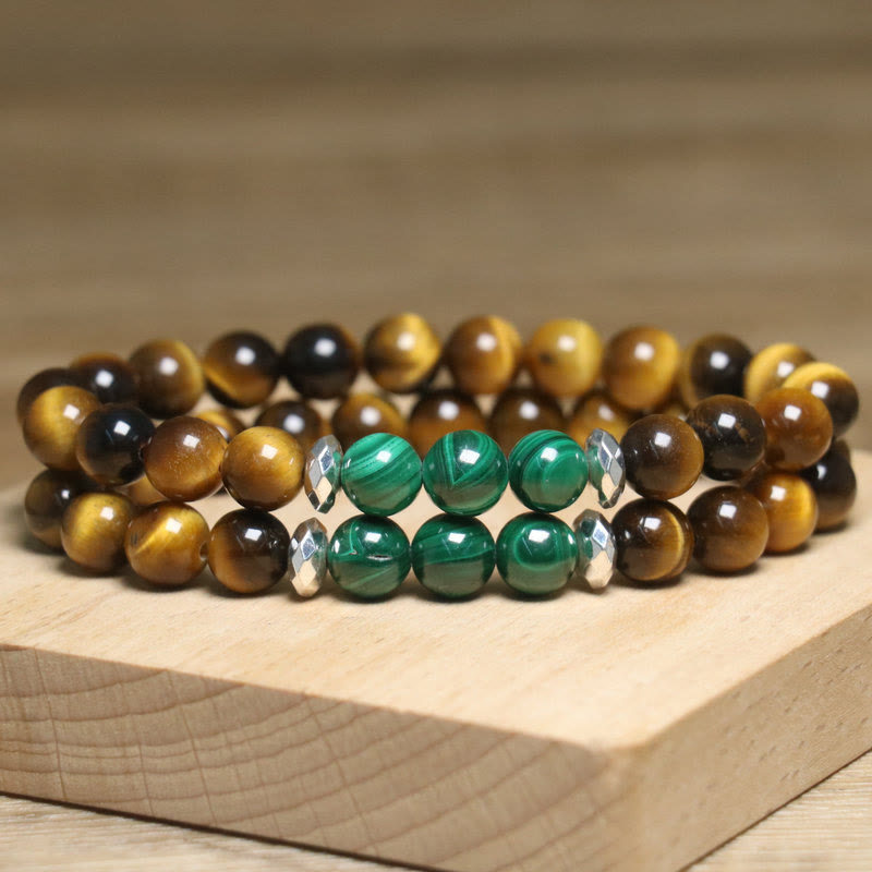 Pulsera de coraje con ojo de tigre y ojo de tigre verde de Buddha Stones
