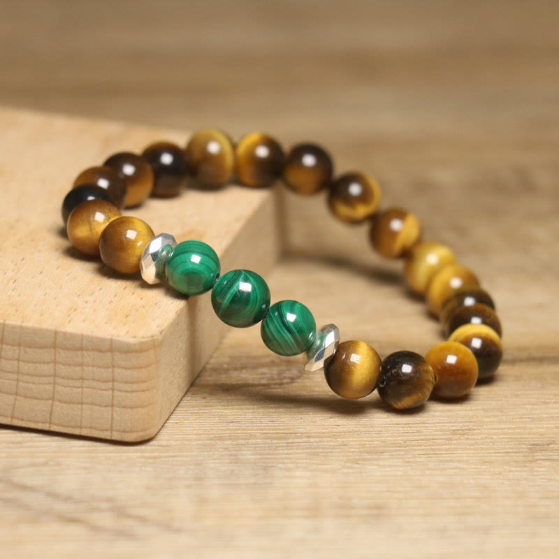 Pulsera de coraje con ojo de tigre y ojo de tigre verde de Buddha Stones