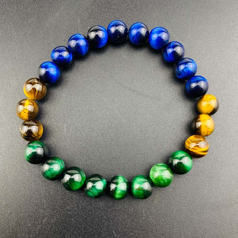 Pulsera de equilibrio de ojo de tigre azul y ojo de tigre verde con Buddha Stones
