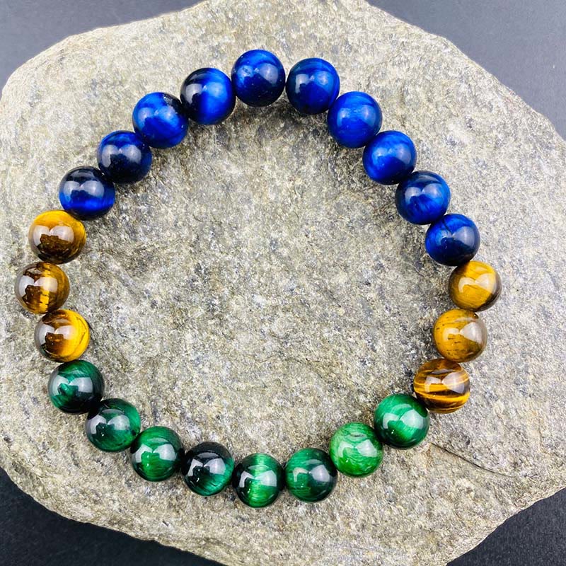 Pulsera de equilibrio de ojo de tigre azul y ojo de tigre verde con Buddha Stones