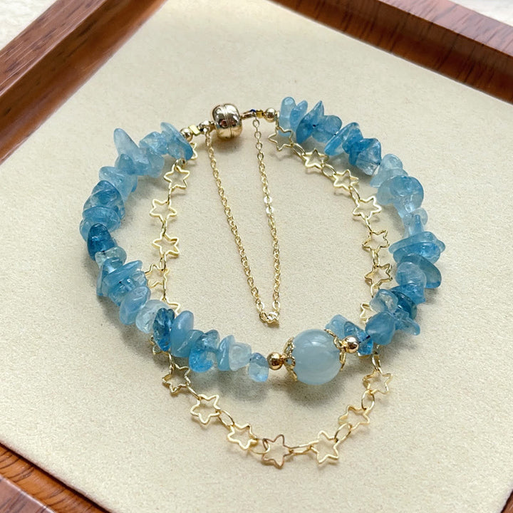 Pulsera con hebilla magnética y diseño de grava y aguamarina con Buddha Stones