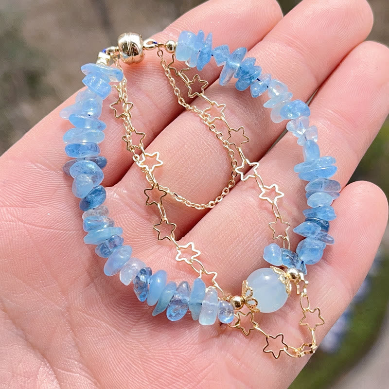 Pulsera con hebilla magnética y diseño de grava y aguamarina con Buddha Stones