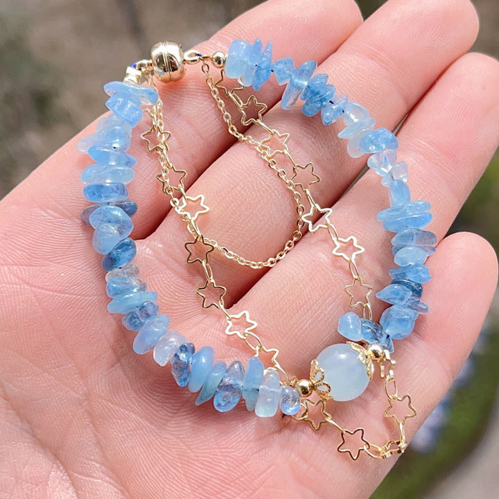 Pulsera con hebilla magnética y diseño de grava y aguamarina con Buddha Stones
