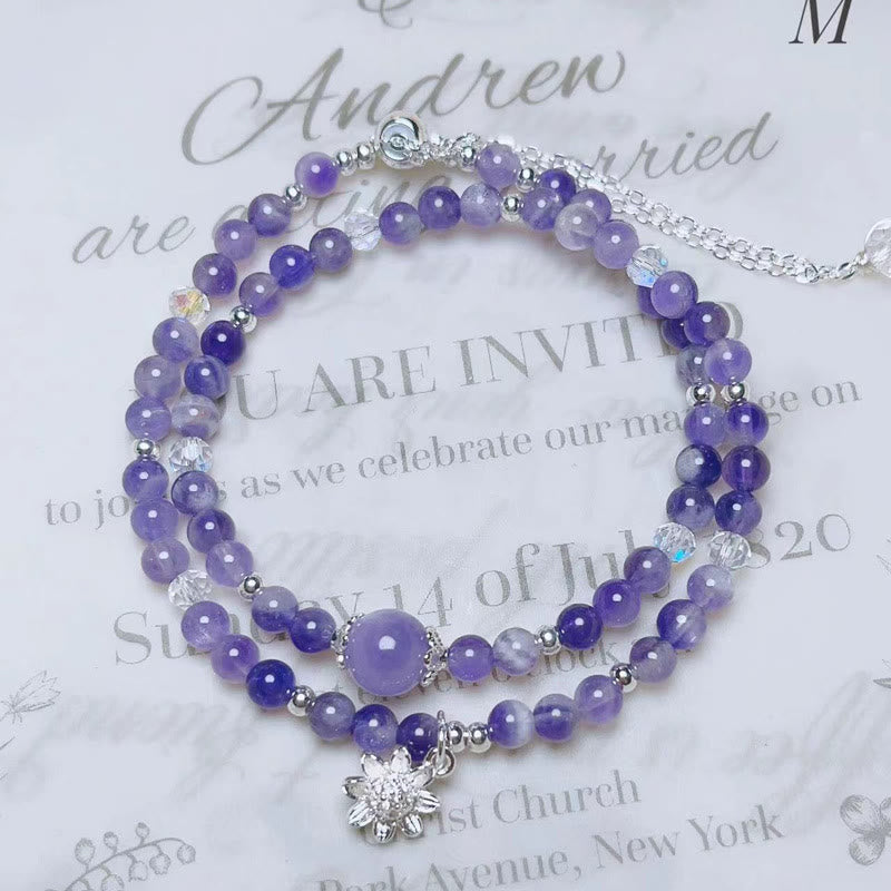 Pulsera de doble vuelta con conciencia espiritual, cristal de amatista y girasol y Buddha Stones
