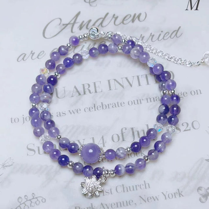 Pulsera de doble vuelta con conciencia espiritual, cristal de amatista y girasol y Buddha Stones