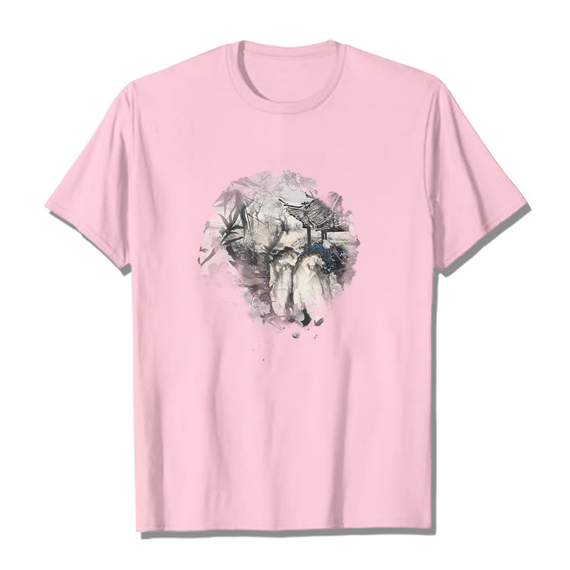 Camiseta con diseño de pabellón de montaña de bambú chino con Buddha Stones - rosa claro - 2XL - image 13