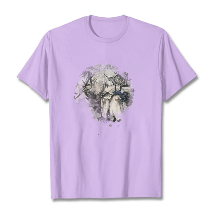 Camiseta con diseño de pabellón de montaña de bambú chino con Buddha Stones - Ciruela - 2XL - image 17