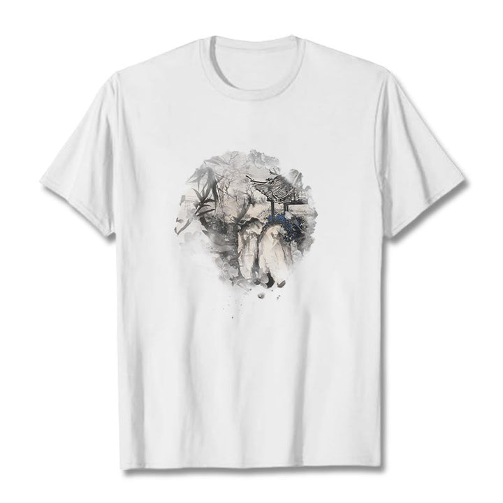 Camiseta con diseño de pabellón de montaña de bambú chino con Buddha Stones - Blanco - 2XL - image 7