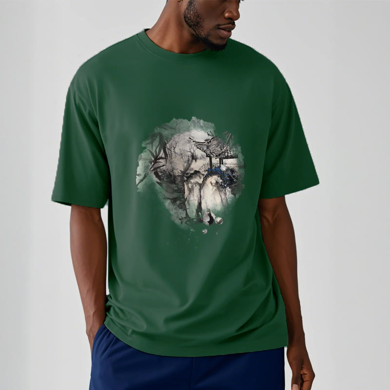 Camiseta con diseño de pabellón de montaña de bambú chino con Buddha Stones - image 11