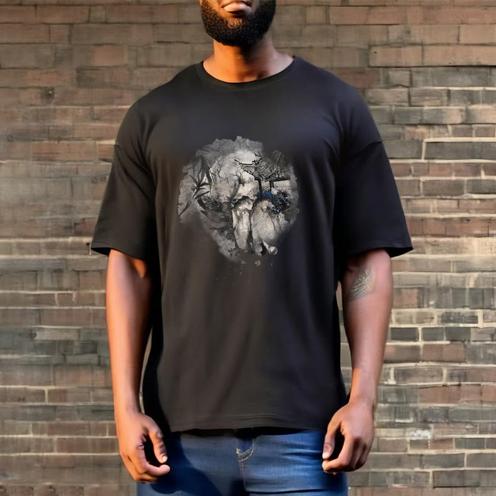 Camiseta con diseño de pabellón de montaña de bambú chino con Buddha Stones - image 1