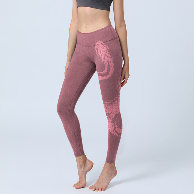Leggings de yoga para mujer con estampado de serpiente y piel de serpiente en color rosa y Buddha Stones - Violeta pálido rojo - US18，UK/AU22，EU50 (4XL) - image 1