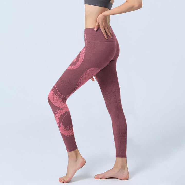 Leggings de yoga para mujer con estampado de serpiente y piel de serpiente en color rosa y Buddha Stones - image 2