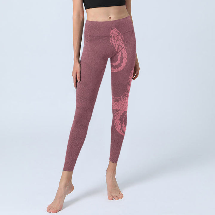 Leggings de yoga para mujer con estampado de serpiente y piel de serpiente en color rosa y Buddha Stones - image 5