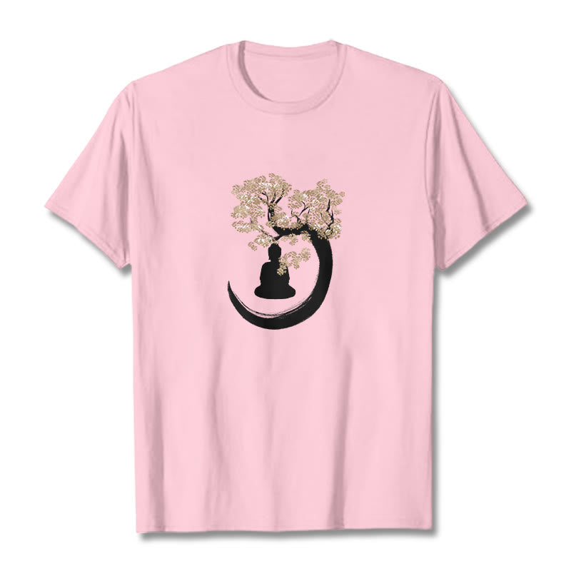 Camiseta de algodón con Buddha Stones y Buda sentado bajo el árbol - Rosa claro - 2XL - image 19
