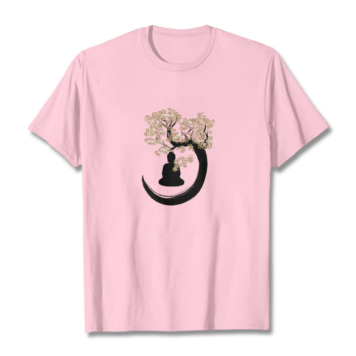 Camiseta de algodón con Buddha Stones y Buda sentado bajo el árbol - rosa claro - 2XL - image 18
