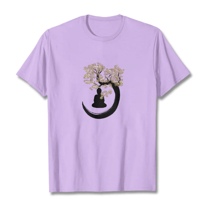 Camiseta de algodón con Buddha Stones y Buda sentado bajo el árbol - Ciruela - 2XL - image 5
