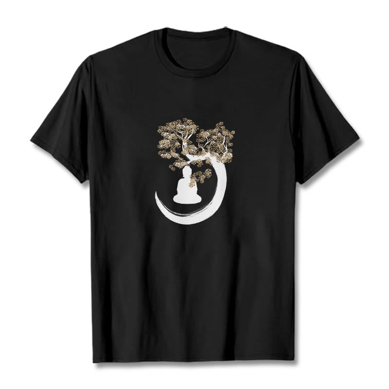 Camiseta de algodón con Buddha Stones y Buda sentado bajo el árbol - Negro - 2XL - image 8