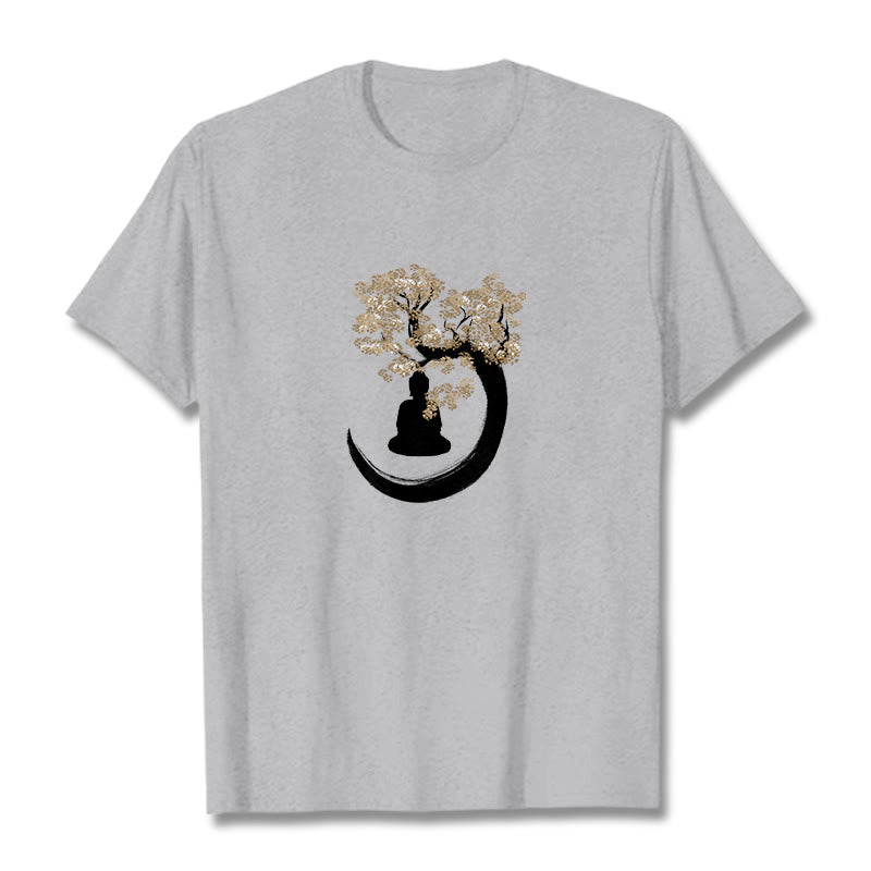 Camiseta de algodón con Buddha Stones y Buda sentado bajo el árbol - Gris claro - 2XL - image 15
