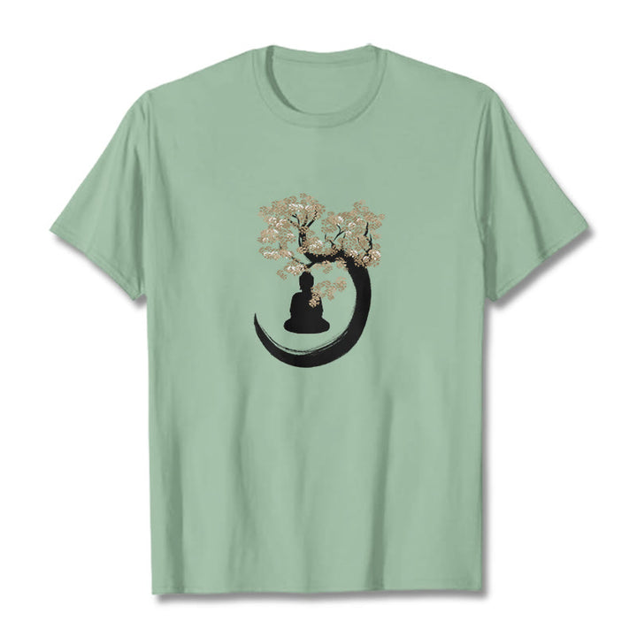 Camiseta de algodón con Buddha Stones y Buda sentado bajo el árbol - Verde pálido - 2XL - image 17