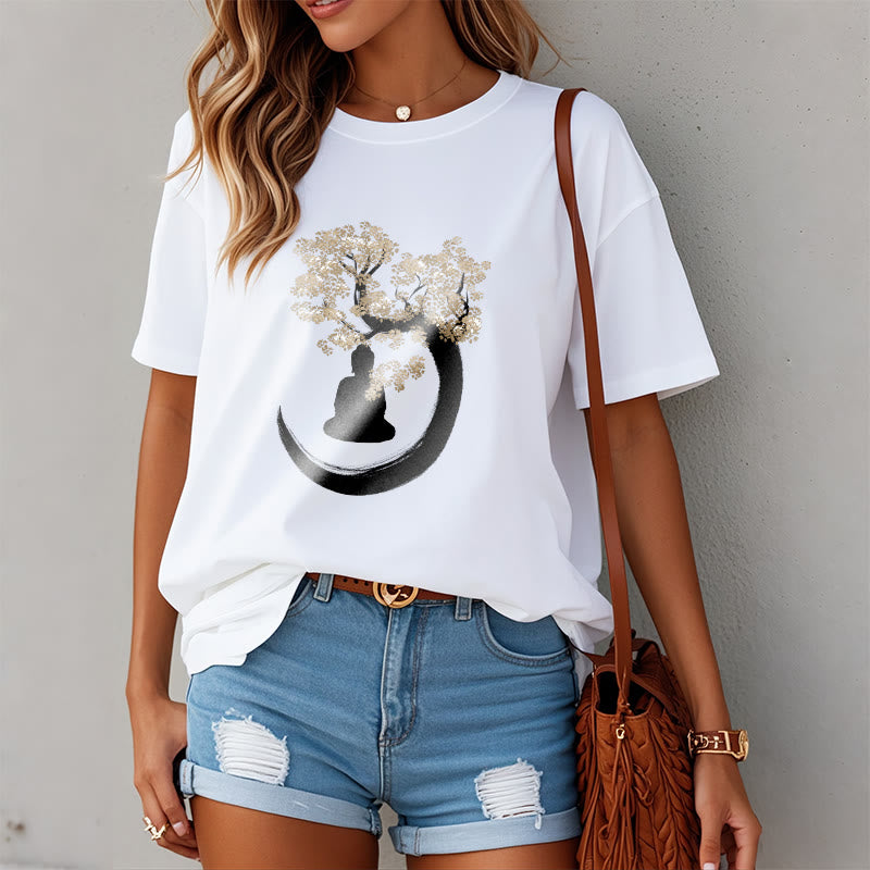 Camiseta de algodón con Buddha Stones y Buda sentado bajo el árbol - image 14